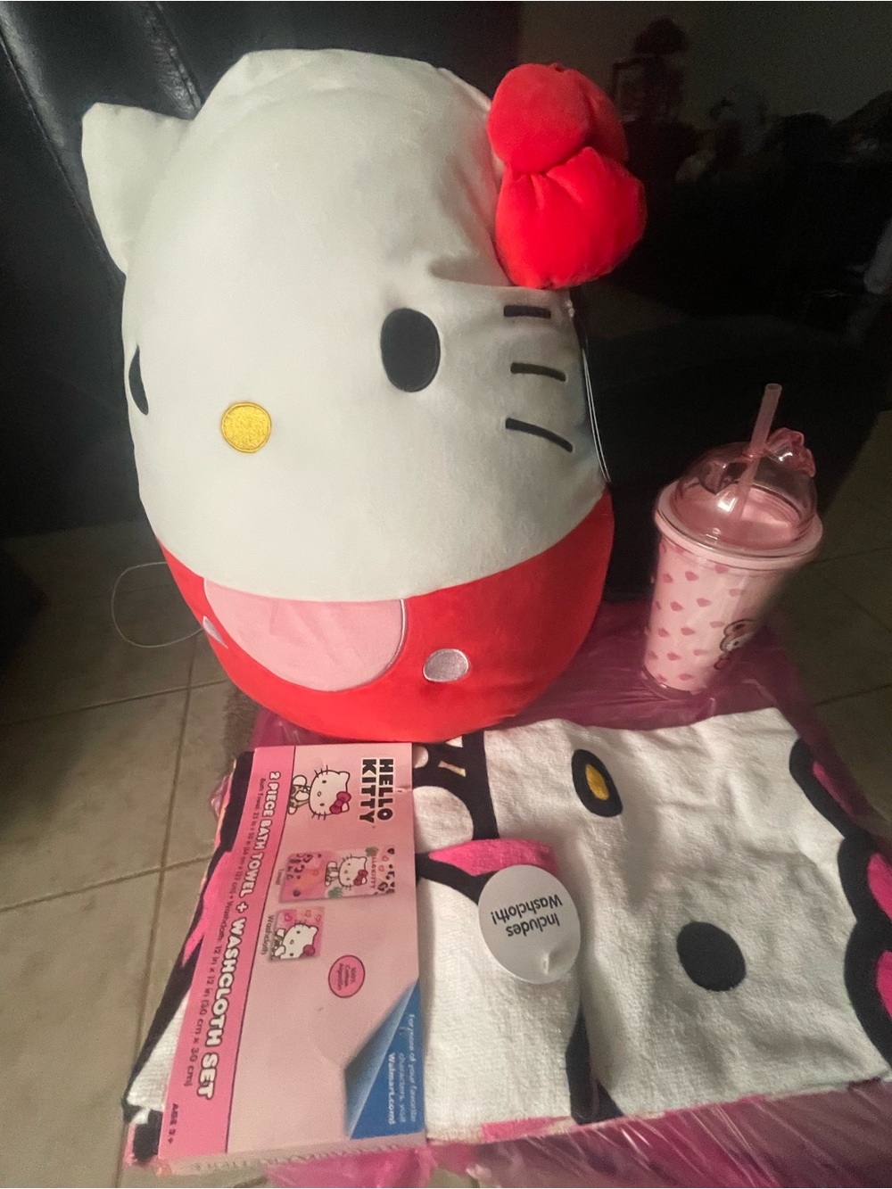 Hello Kitty Pink & White Plush Party Set with Cup and Washcloths
